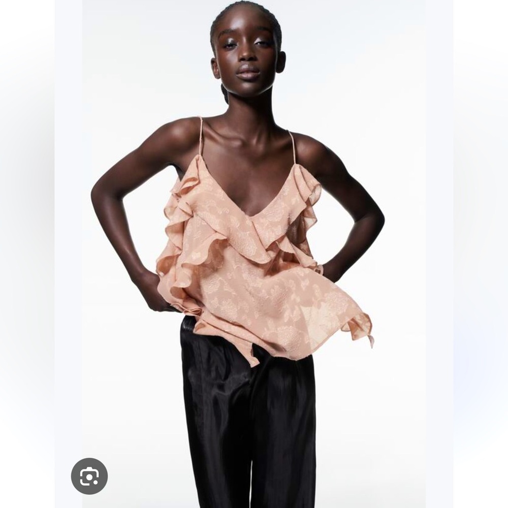 ZARA RUFFLED JACQUARD  CAMISOLE TOP